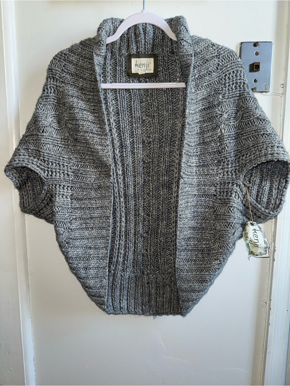 NWT Kenji Handknit Wool Blend Gray Cable Knit Cocoon Cardigan M